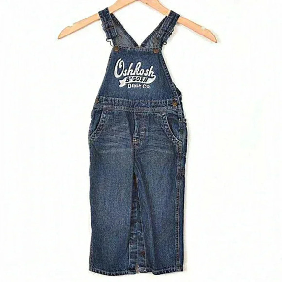 OSHKOSH B'GOSH Bib Overalls Denim Jean Blue Embroidered‎ Logo Size 24M - Picture 1 of 6